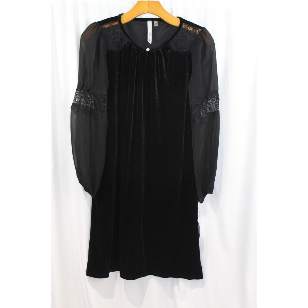 NWT NY Collection Womens Black Velvet Dress Lace Detail PXS